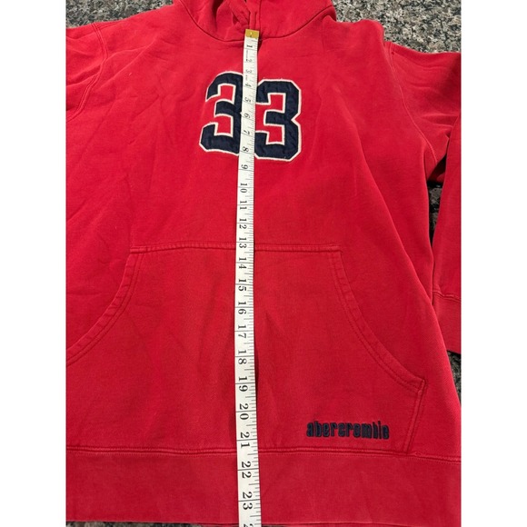 Abercrombie Red Pullover Hoodie Sweatshirt 33 Applique Vintage Style Womens XL - Picture 3 of 5